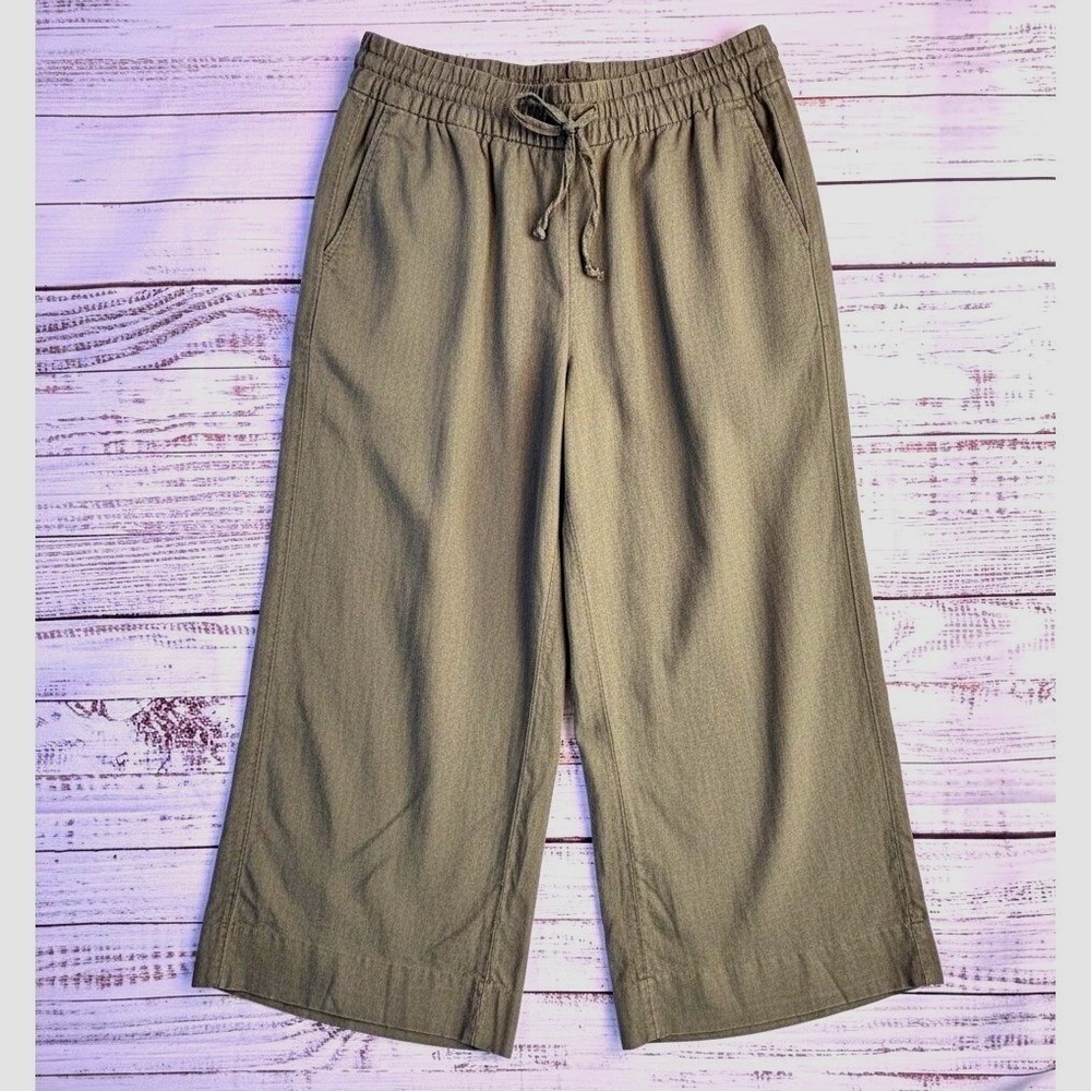 Linen Blend Wide Leg Crop Pants Banana Republic S Olive Green‎ Coastal Earthy